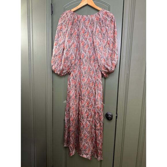 The Great. Ornate Paisley Fountain Midi V Neck Fall Balloon Sleeve Dress Sz 0 XS - Picture 6 of 10